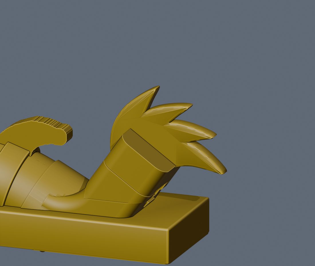 A render of the dragon's tail end with its flame-shaped tip in place