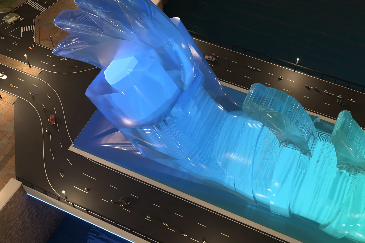 Close-up of the dragon's tail, lit from inside
